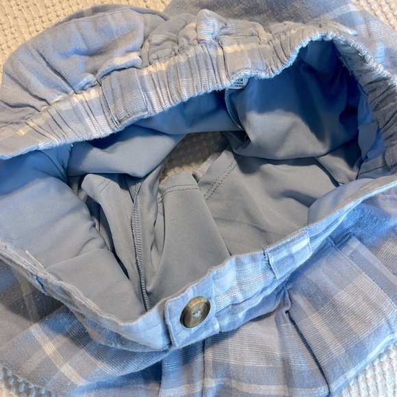 American Eagle Cotton Linen Blue Plaid Shorts Comfy Elastic Back Waist Womens S - Picture 5 of 9